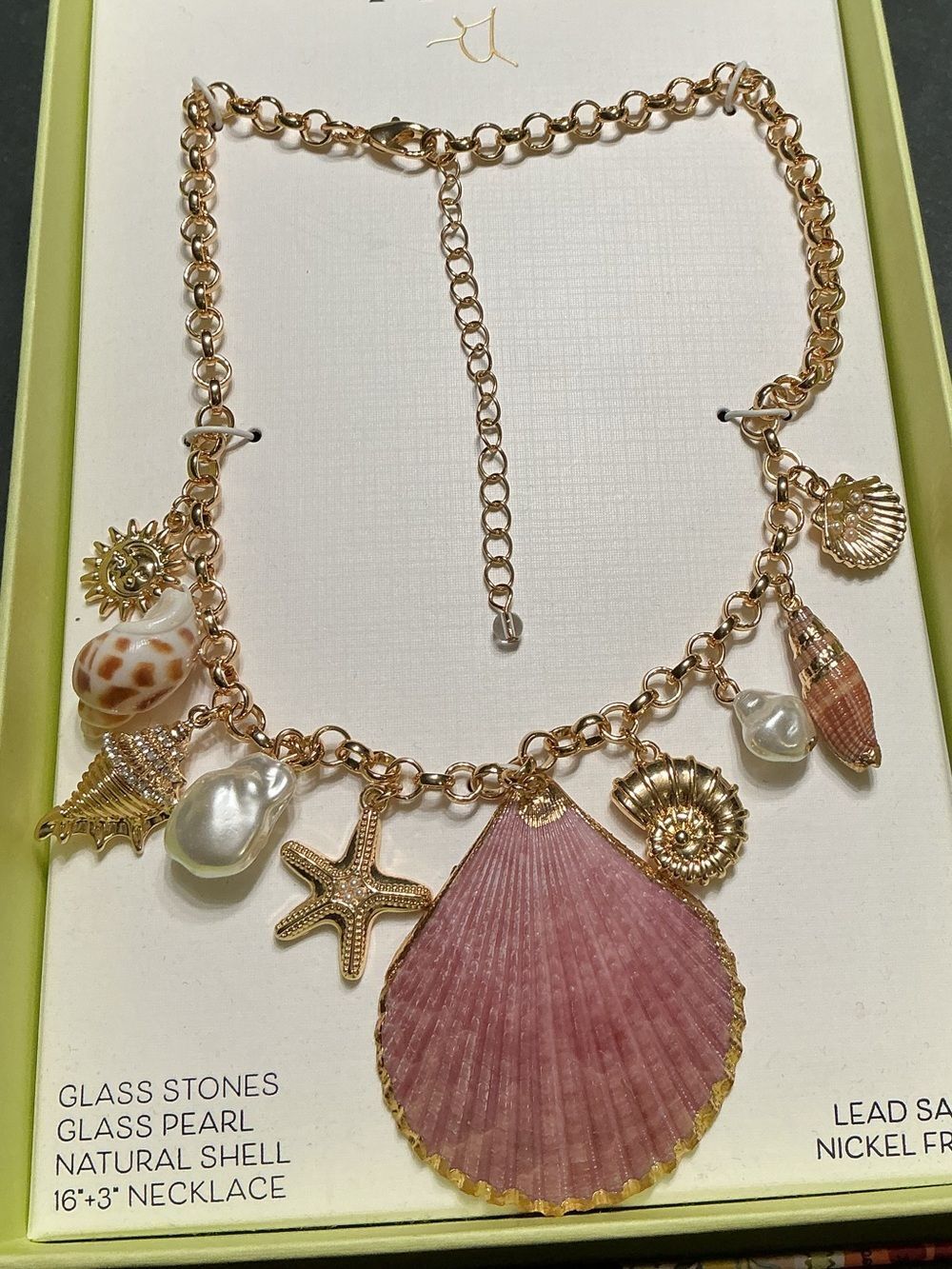 Piper k - Gold Sea Charm Necklace with Pink Shell Pendant